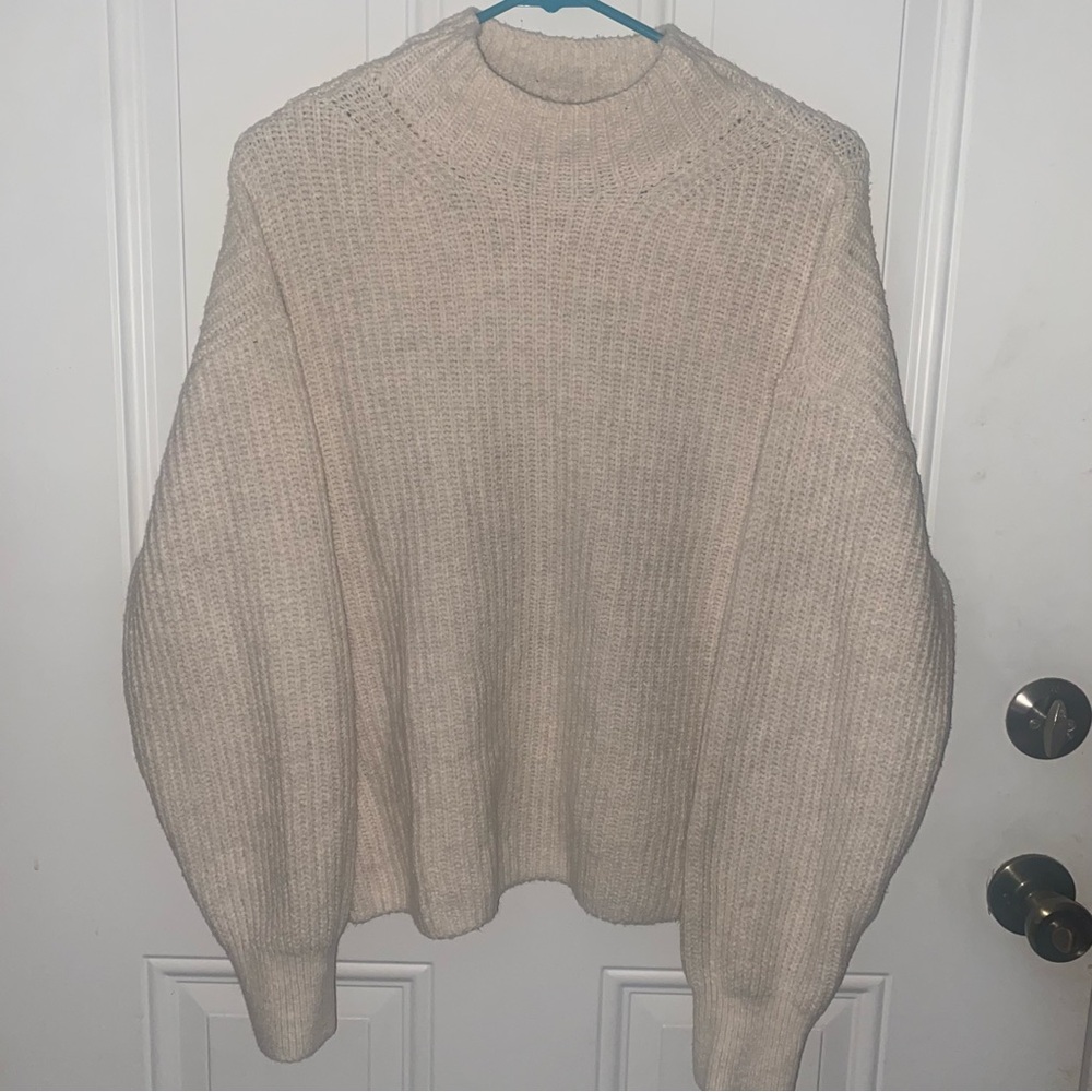 OLD NAVY SoSoft Mock Neck Gray/Cream Women's Sweater